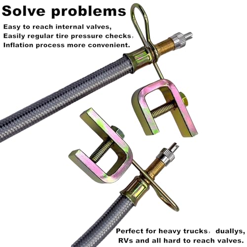 VOTNMIC Valve Stem Extensions,2Pcs 7Inch and 2Pcs 12Inch Dual Flexible Stainless Steel Braided Valve Stem Extenders, 6 Pieces 45 90 135 Degree Brass Valve Stem Extender Tire for Most Cars Truck - Image 5