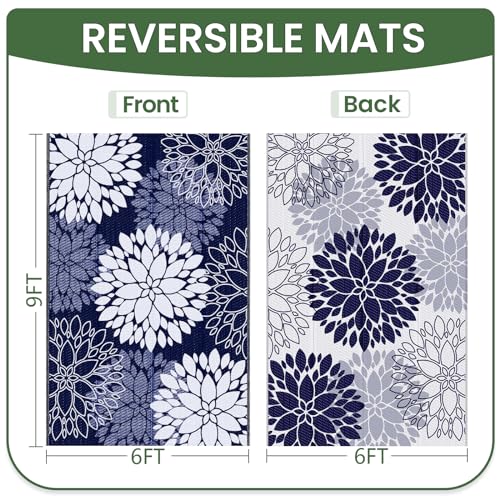 LuxStep Outdoor Rug Waterproof Outdoor Plastic Straw Rug Reversible Patio Rug Mat Outdoor Decor Large Area Mats for RV, Picnic, Backyard, Deck, Balcony, Porch, Beach, Camping, 6'x 9',Blue - Image 3