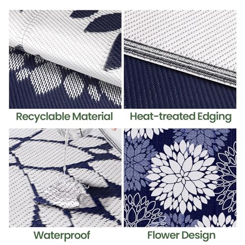 LuxStep Outdoor Rug Waterproof Outdoor Plastic Straw Rug Reversible Patio Rug Mat Outdoor Decor Large Area Mats for RV, Picnic, Backyard, Deck, Balcony, Porch, Beach, Camping, 6'x 9',Blue - Image 4