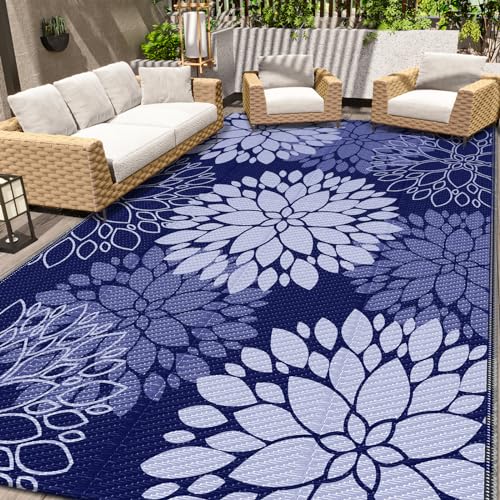 LuxStep Outdoor Rug Waterproof Outdoor Plastic Straw Rug Reversible Patio Rug Mat Outdoor Decor Large Area Mats for RV, Picnic, Backyard, Deck, Balcony, Porch, Beach, Camping, 6'x 9',Blue - Image 1