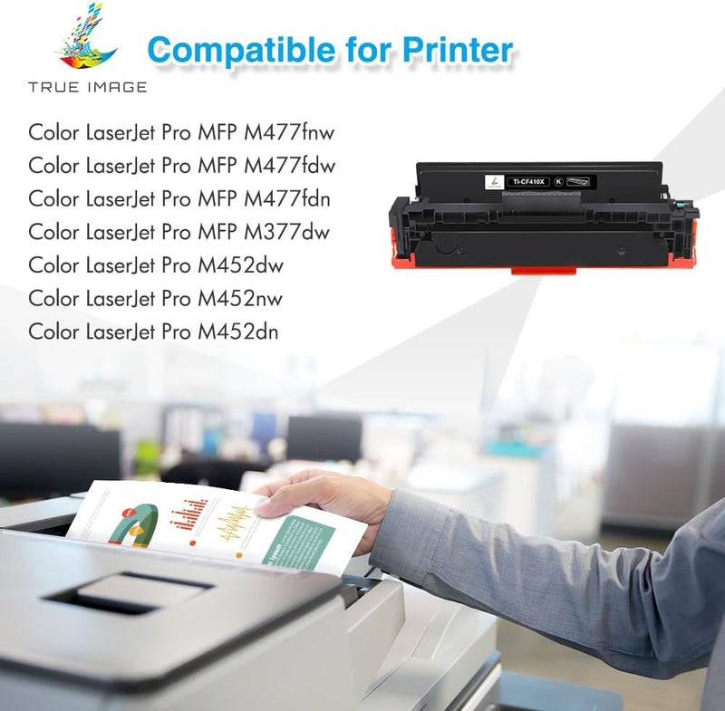 TRUE IMAGE Compatible Toner Cartridge Replacement for HP 410X CF410X CF410A 410A M477 M452 Color Pro MFP M477fdw M477fnw M452dw M477fdn M452nw M452dn M377dw Printer Ink (Black, 1-Pack) - Image 2