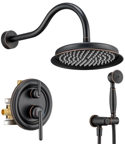 Wintap Rainfall Shower System 9 inch Antique Bathroom Luxury Rain Mixer Shower Combo Set with Vintage Handheld Shower Wall Mounted Shower Faucet Set Rough-in Valve and Trim Included Oil Rubbed Bronze - Image 1