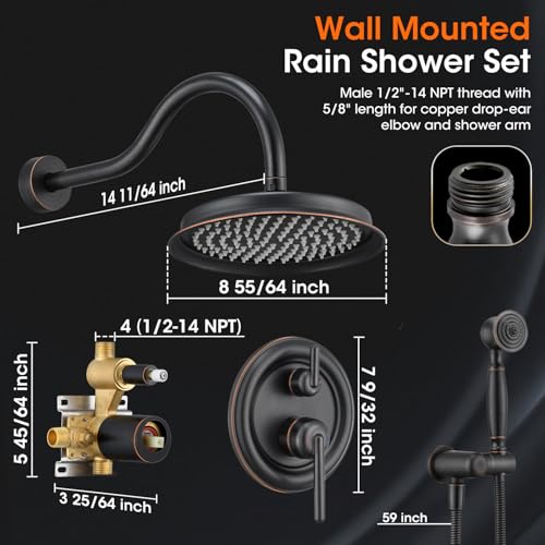Wintap Rainfall Shower System 9 inch Antique Bathroom Luxury Rain Mixer Shower Combo Set with Vintage Handheld Shower Wall Mounted Shower Faucet Set Rough-in Valve and Trim Included Oil Rubbed Bronze - Image 5