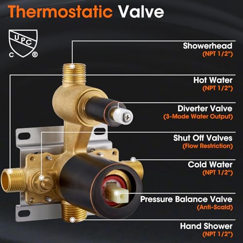 Wintap Rainfall Shower System 9 inch Antique Bathroom Luxury Rain Mixer Shower Combo Set with Vintage Handheld Shower Wall Mounted Shower Faucet Set Rough-in Valve and Trim Included Oil Rubbed Bronze - Image 3