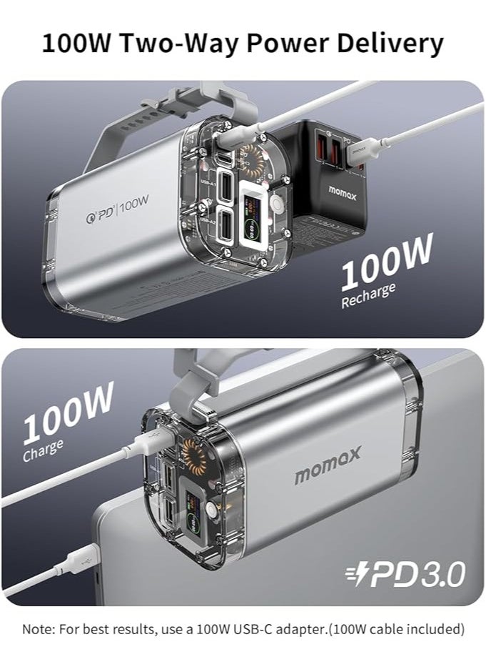 Momax - 40000mah 100W PD 3.0 Ultra Fast Charging IP67 Mini Portable Power Bank with FlashLight - Image 1