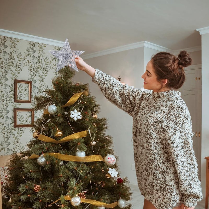 hogardeck Christmas Tree Topper, Sliver 5-Pointed Star Tree Topper for Christmas Decor, Tree Toppers for Christmas Tree Decorations for Indoor Home - Image 2