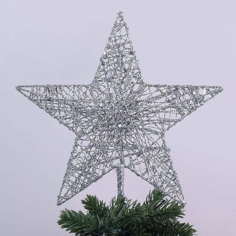 hogardeck Christmas Tree Topper, Sliver 5-Pointed Star Tree Topper for Christmas Decor, Tree Toppers for Christmas Tree Decorations for Indoor Home - Image 1