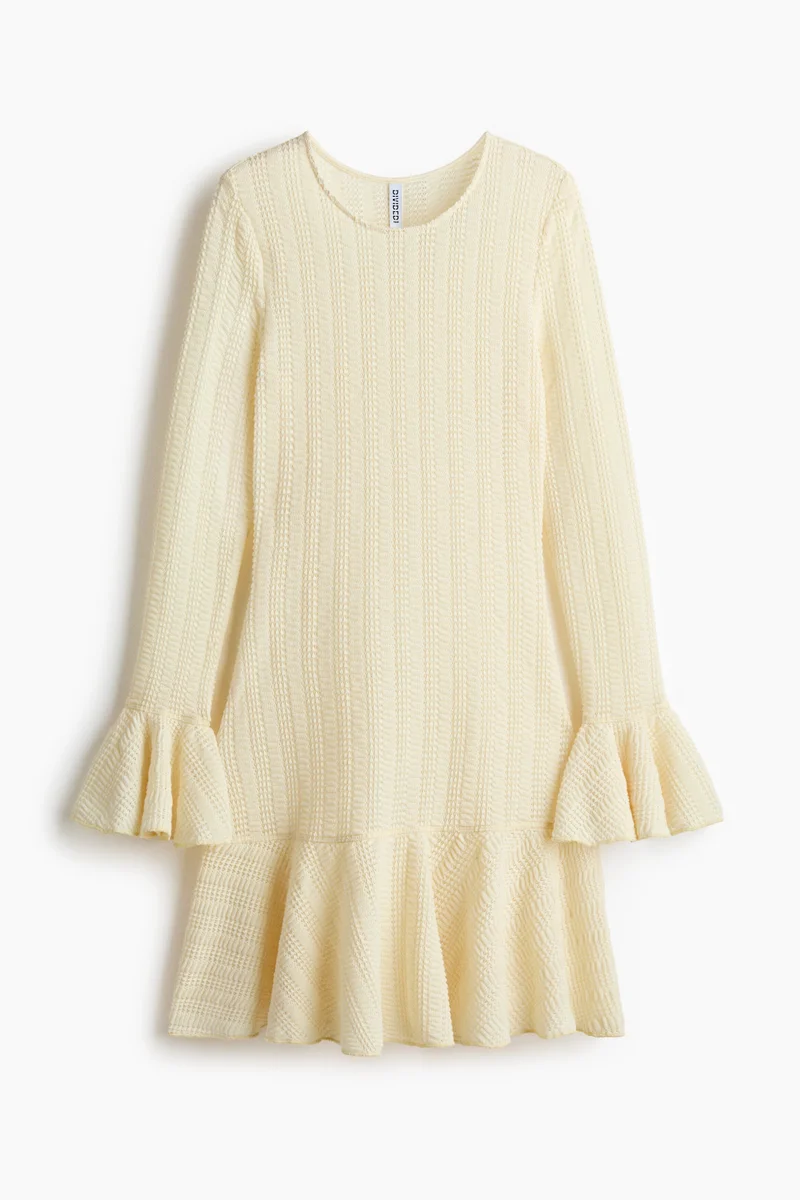 Flounced pointelle-knit dress