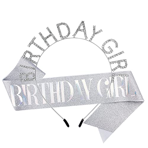 AOPRIE Birthday Girl Crown for Women with Sash Silver Colorful Tiara for Women Headband Princess Crown Rhinestone Happy Birthday Accessories - Image 1