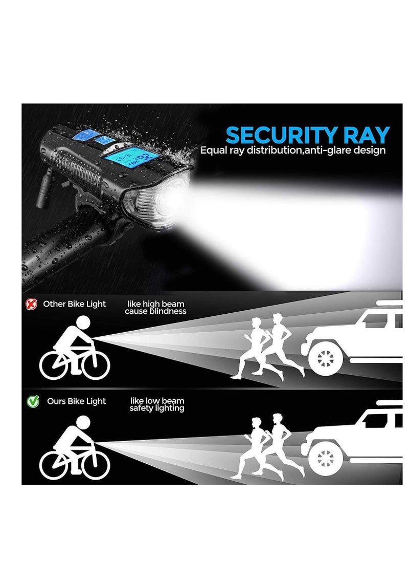 Y&D - Bike Light, USB Rechargeable LED Front Light & Tail IPX5 Waterproof,4 Lighting Modes Super Bright, Speedometer Bicycle with Horn, LCD Display, Fits All-Mountain Road - Image 1