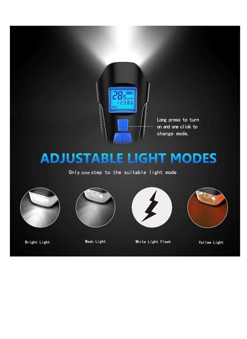 Y&D - Bike Light, USB Rechargeable LED Front Light & Tail IPX5 Waterproof,4 Lighting Modes Super Bright, Speedometer Bicycle with Horn, LCD Display, Fits All-Mountain Road - Image 1