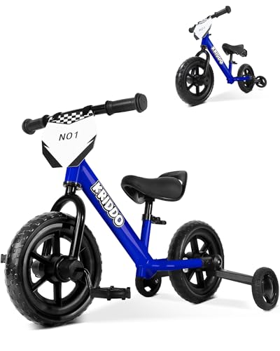 KRIDDO 2in1 Kids Tricycle and Toddler Balance Bike 2 Year Old Detachable Pedals and Stowable Training Wheels DIY Plate Riding Trikes Toy for Ages 18 Months to 3 Years Blue - Image 1