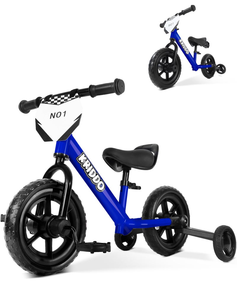 KRIDDO 2in1 Kids Tricycle and Toddler Balance Bike 2 Year Old Detachable Pedals and Stowable Training Wheels DIY Plate Riding Trikes Toy for Ages 18 Months to 3 Years Blue - Image 2
