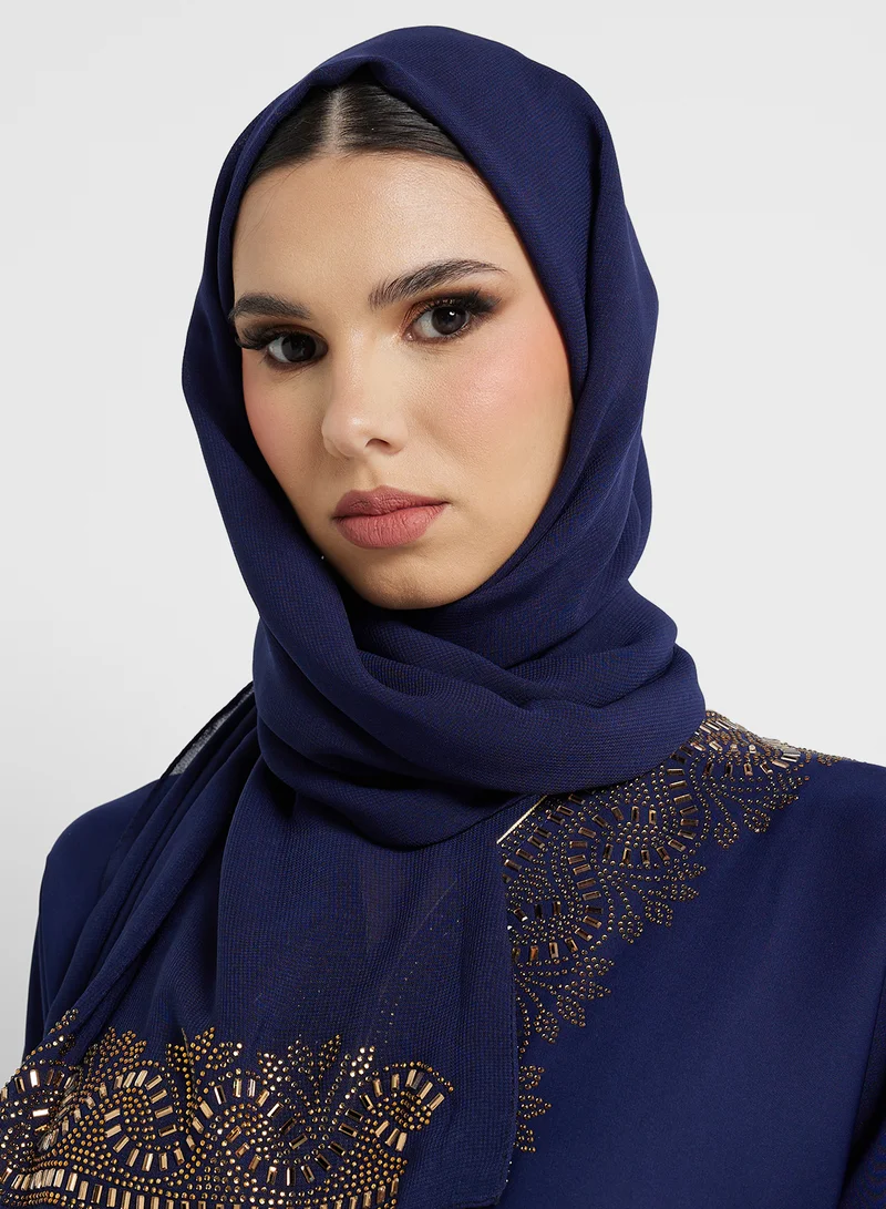 ARABIAN CLOSET Open Embellished Abaya With Belt