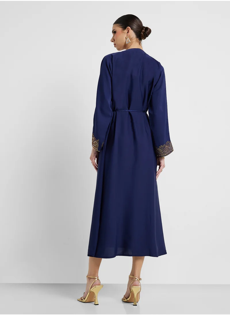 ارابيان كلوزيت Open Embellished Abaya With Belt