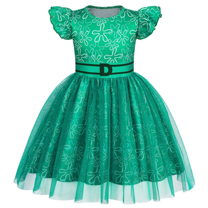 HenzWorld Disgust Princess Dress Costumes Princess Dress for Girls Cartoon Joy Princess Dress Costume Fancy Dress Up Pretend Outfit Green Size 1012