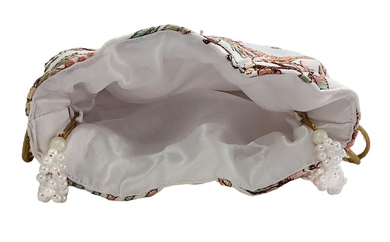 DUCHESS Women's Embroidered Polti Bag with Pearl Handle and Tassel - Bridal Ethnic Traditional Casual Purse/Clutch/Handbag, (21 L X 2 W X 23 H C, White) - Image 5