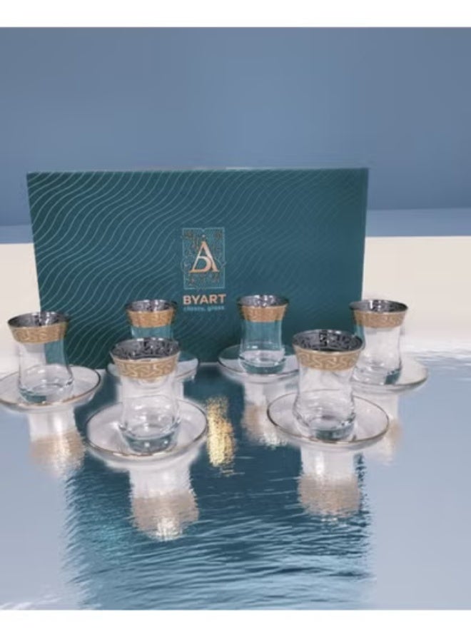 BYART Tea set of 12 pieces, 6 cups and 6 saucers, made of glass, made in Turkey - Image 5