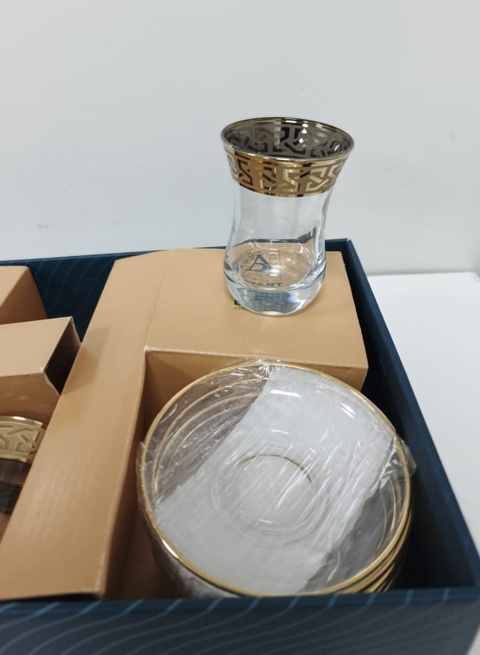 BYART Tea set of 12 pieces, 6 cups and 6 saucers, made of glass, made in Turkey - Image 3