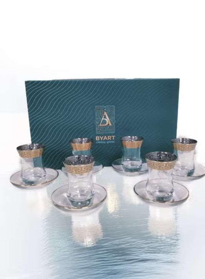 BYART Tea set of 12 pieces, 6 cups and 6 saucers, made of glass, made in Turkey - Image 2