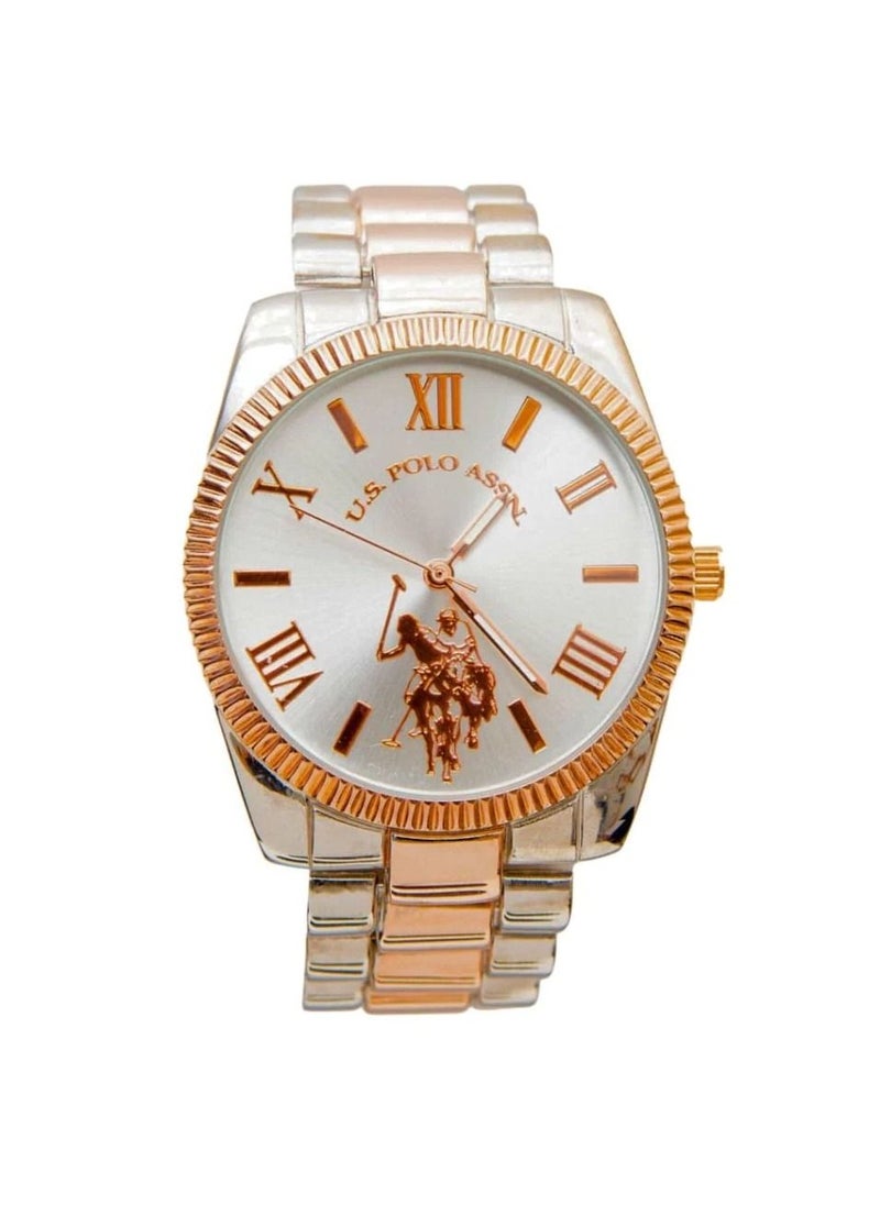 U.S. Polo Assn. - ساعة كوارتز نسائية من U.S. Polo Assn، بشاشة تناظرية وحزام مطلي بالذهب USC40252 - Image 1