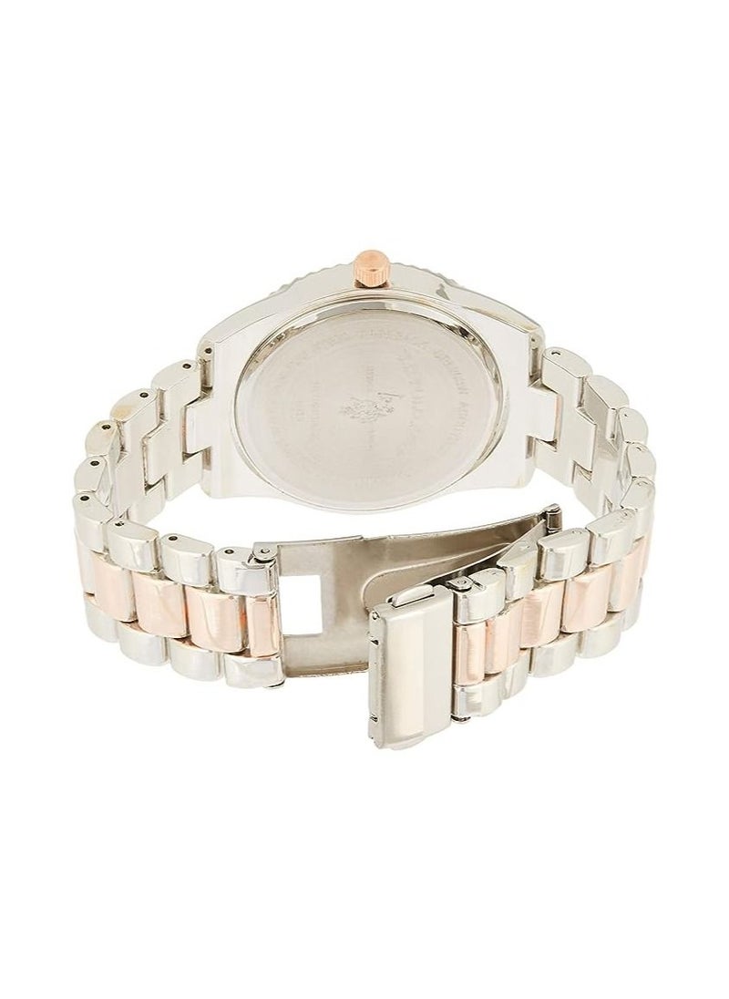 U.S. Polo Assn. - ساعة كوارتز نسائية من U.S. Polo Assn، بشاشة تناظرية وحزام مطلي بالذهب USC40252 - Image 1