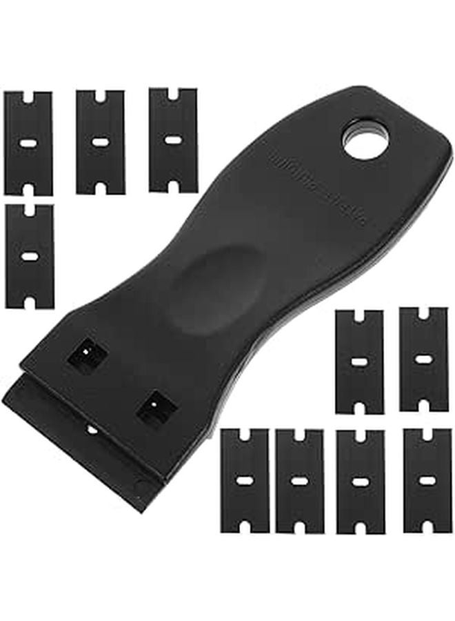 Plastic Adhesive Remover Tool with 11pcs Black Scraper and Blades for Window Film Sticker - Image 1