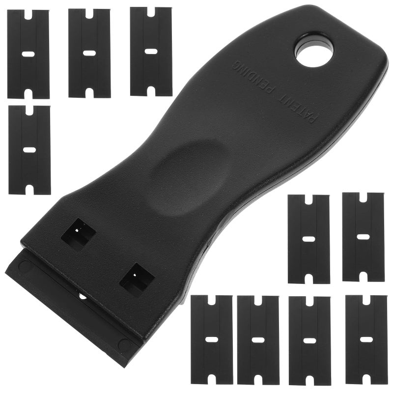 Plastic Adhesive Remover Tool with 11pcs Black Scraper and Blades for Window Film Sticker - Image 2