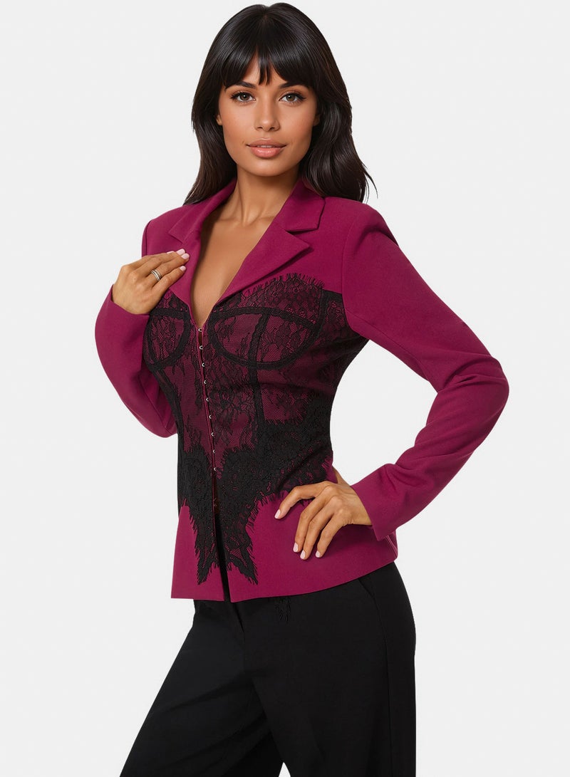 bebe Tailored Lace Corset Illusion Blazer - Image 2