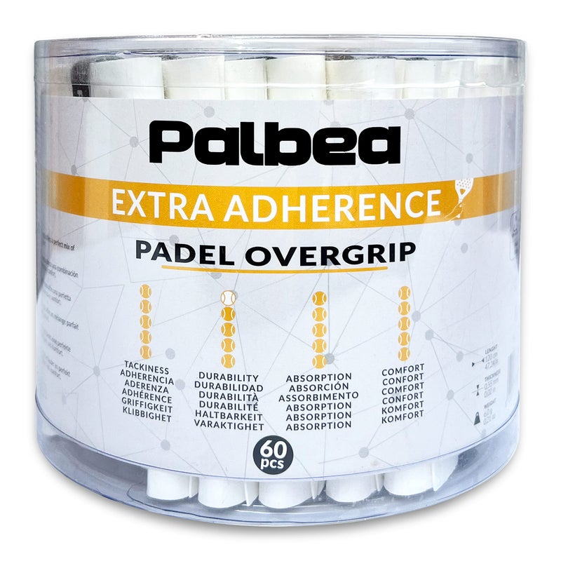 Palbea بالبي Extra Padel OverGrip - عبوة من 60 - امتصاص عالي للعرق - شريط قبضة مضرب التنس غير القابل للانزلاق - سطح ناعم - مصمم لمضارب البادل. - Image 1