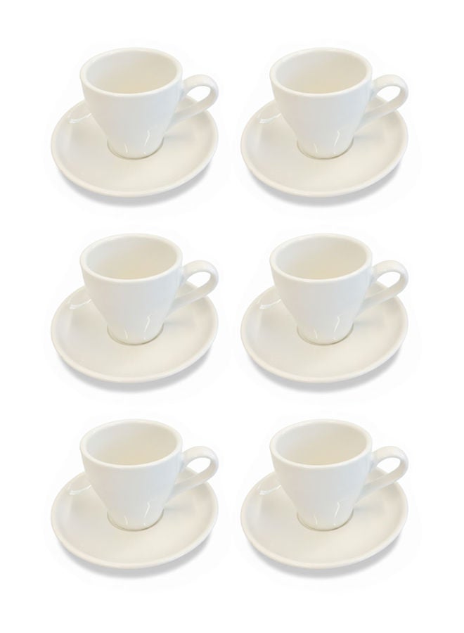 Celia 12-Piece Porcelain Coffee Cup & Saucer Set 80ML White, Set for 6 People - Image 1