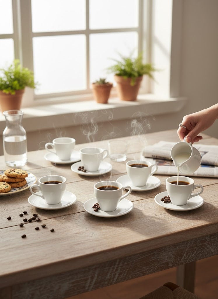 Celia 12-Piece Porcelain Coffee Cup & Saucer Set 80ML White, Set for 6 People - Image 2