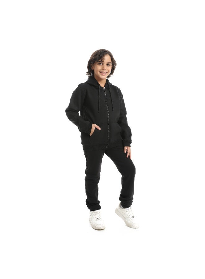 Andora Basic Fleeced With Hooded Collar and Zipper Closure Black Training Suit_Black - Image 2