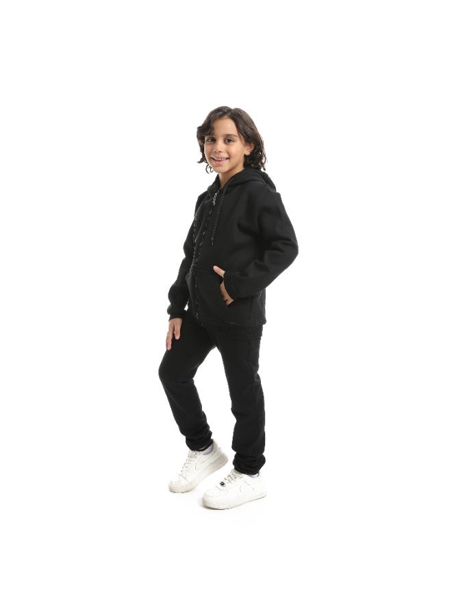 Andora Basic Fleeced With Hooded Collar and Zipper Closure Black Training Suit_Black - Image 4