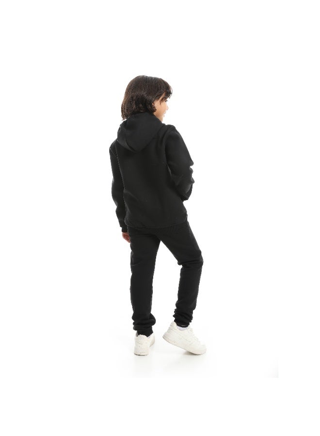 Andora Basic Fleeced With Hooded Collar and Zipper Closure Black Training Suit_Black - Image 1