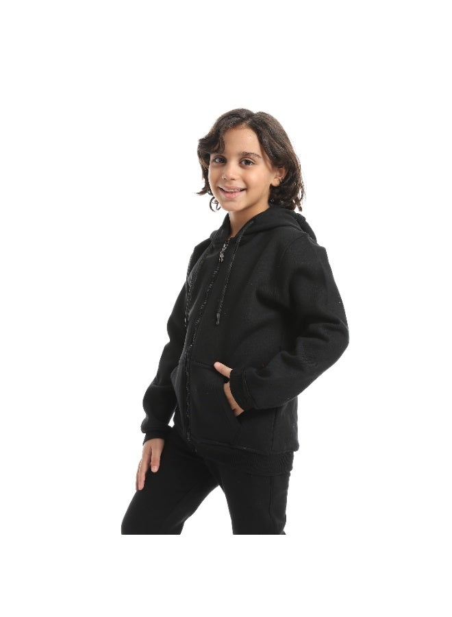 Andora Basic Fleeced With Hooded Collar and Zipper Closure Black Training Suit_Black - Image 3