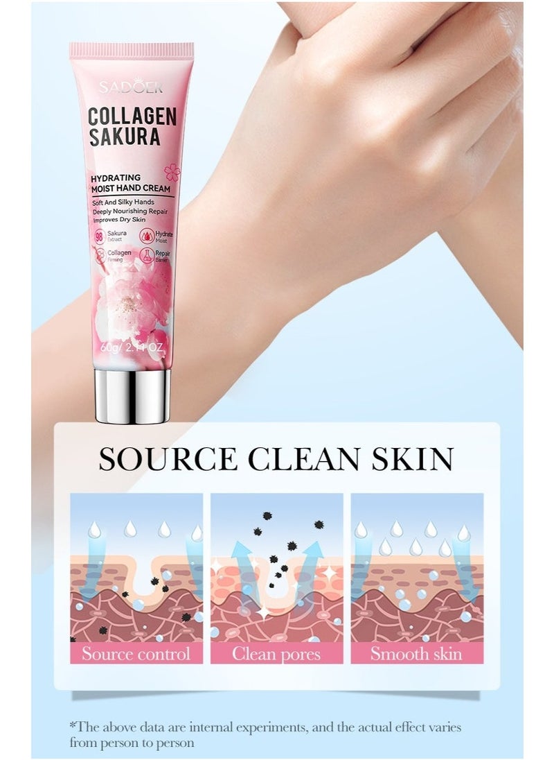 SADOER Sakura Collagen Hand Cream,Fast Absorbing Anti Ageing Hand Cream, Hydrates And Moisturizes The Skin Of Hands, Removes Wrinkles And Dullness 60g - Image 5