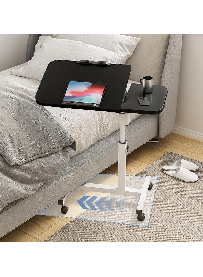 مكتب كمبيوتر، طاولة فوق السرير متدحرجة بعجلات، عربة مكتب كمبيوتر محمول قابلة للتعديل الارتفاع مع طاولة بجانب السرير قابلة للإمالة لأثاث المكاتب المنزلية (أسود) - Image 1