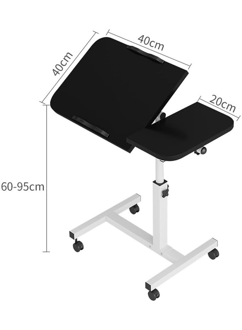 مكتب كمبيوتر، طاولة فوق السرير متدحرجة بعجلات، عربة مكتب كمبيوتر محمول قابلة للتعديل الارتفاع مع طاولة بجانب السرير قابلة للإمالة لأثاث المكاتب المنزلية (أسود) - Image 2