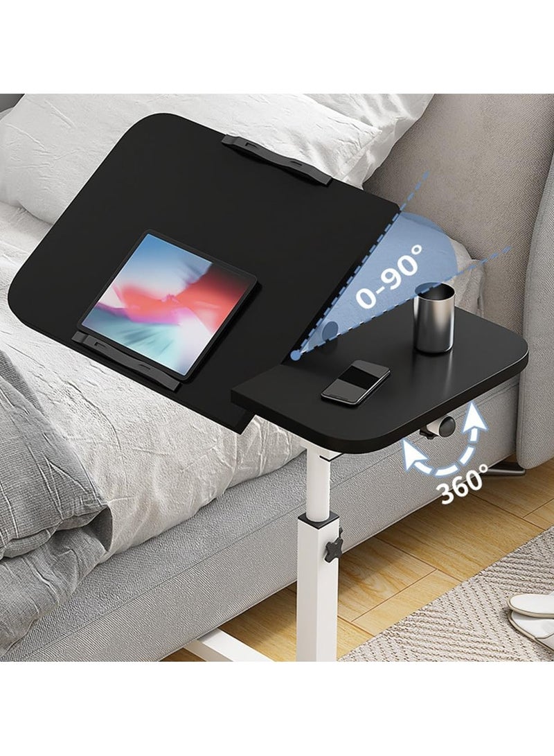 مكتب كمبيوتر، طاولة فوق السرير متدحرجة بعجلات، عربة مكتب كمبيوتر محمول قابلة للتعديل الارتفاع مع طاولة بجانب السرير قابلة للإمالة لأثاث المكاتب المنزلية (أسود) - Image 3