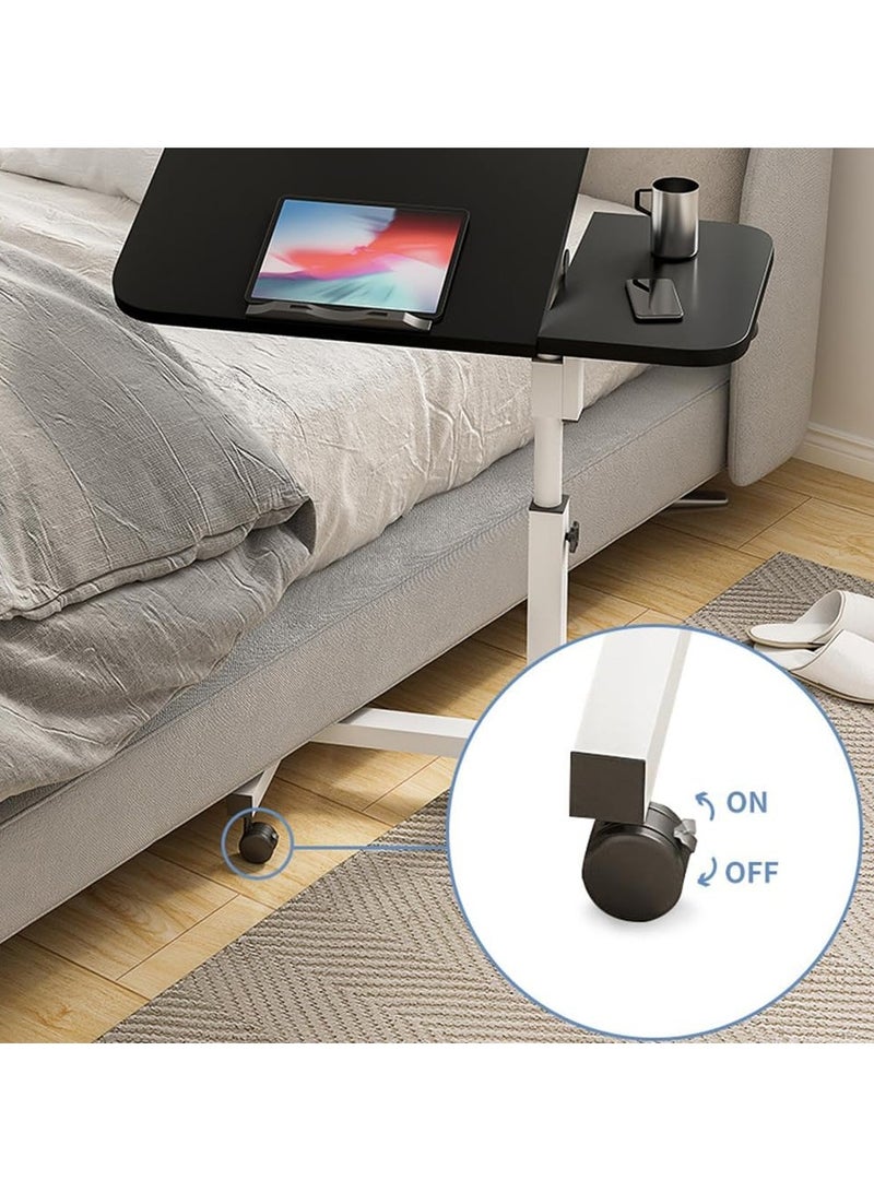 مكتب كمبيوتر، طاولة فوق السرير متدحرجة بعجلات، عربة مكتب كمبيوتر محمول قابلة للتعديل الارتفاع مع طاولة بجانب السرير قابلة للإمالة لأثاث المكاتب المنزلية (أسود) - Image 5