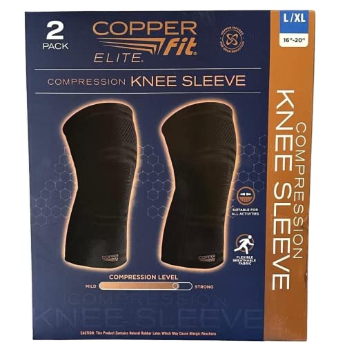 Copper Fit دعامة ضغط الركبة كوبر فيت إليت 2-pack، أسود (كبير/كبير جداً، 16''-20'')، 2.0 عدد - Image 1