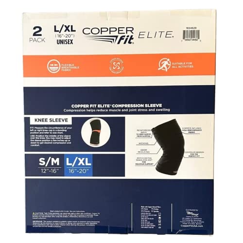 Copper Fit دعامة ضغط الركبة كوبر فيت إليت 2-pack، أسود (كبير/كبير جداً، 16''-20'')، 2.0 عدد - Image 3