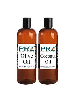 PRZ Combo of Extra Virgin Olive Oil & Coconut Oil 100% Pure Cold Pressed Oil for Hair Skin and Body Massage (200ML Each)  - Image 1