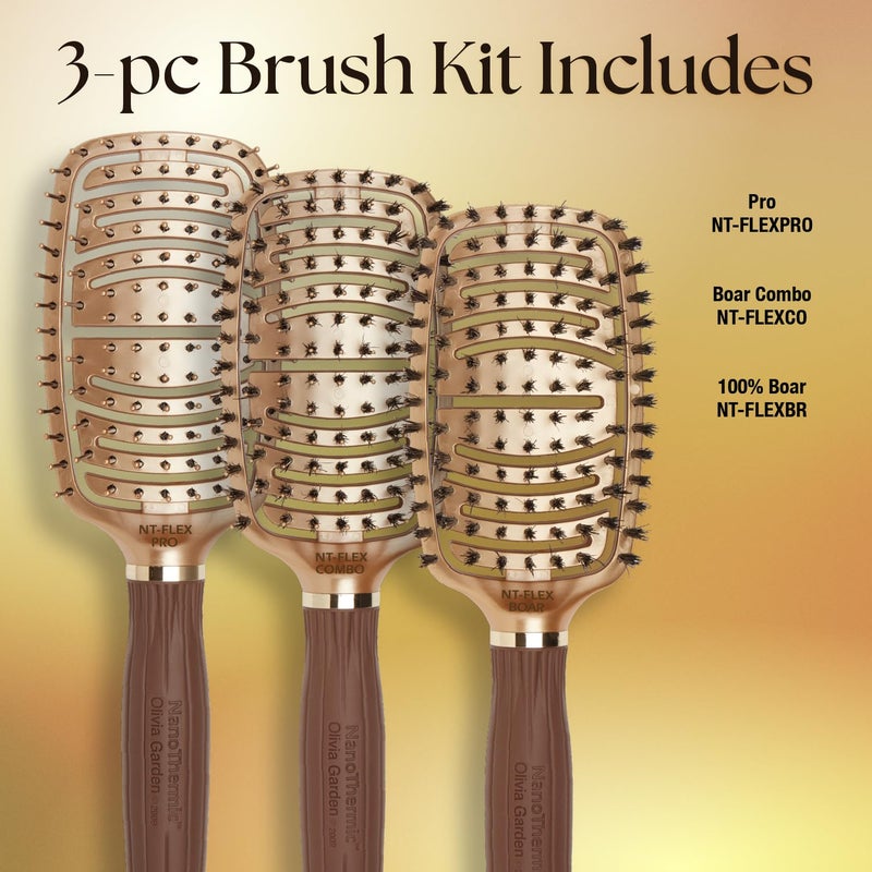 Olivia Garden NanoThermic Ceramic + Ion Flex Hair Brush kit contains NT-FLEXPRO NT-FLEXBR, NT-FLEXCO (3-Piece Box) - Image 2