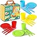 Playkidiz Kids Picnic Basket Toy Dishes 25 Piece Plastic Tea Party Set Colored Pretend Play Dishes Playset Toddlers Kitchen Toys for Boys and Girls Ages 3 - Image 2