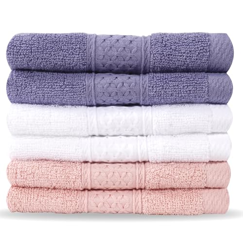 INFICRIME 6 Pack 100 Cotton Wash Cloth 13x13 Inch Highly Absorbent and Soft Feel Fingertip Towels Machine Washable Washcloths for Bathroom White Blue red - Image 1