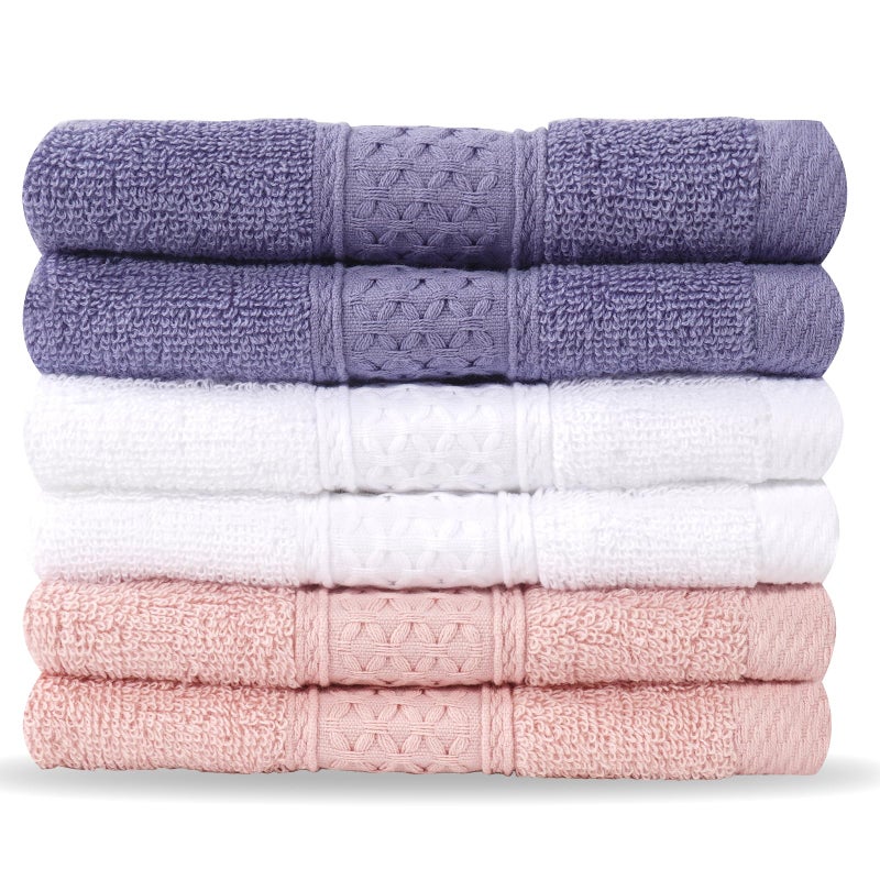 INFICRIME 6 Pack 100 Cotton Wash Cloth 13x13 Inch Highly Absorbent and Soft Feel Fingertip Towels Machine Washable Washcloths for Bathroom White Blue red - Image 2