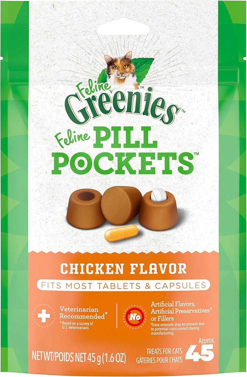 Greenies Feline Pill Pockets Treats for Cats - Chicken Flavor, 1.6 oz (45 Treats) - Image 1