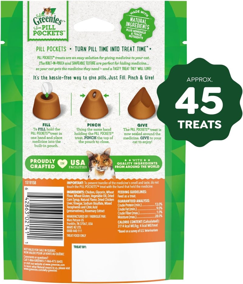 Greenies Feline Pill Pockets Treats for Cats - Chicken Flavor, 1.6 oz (45 Treats) - Image 2